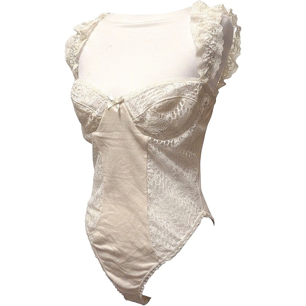 C'est Naturel Escante Ivory Lace Cotton Underwire Bodysuit Large Coquette bridal